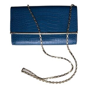 Henri Bendel Blue Croc-Embossed Chain Shoulder Bag